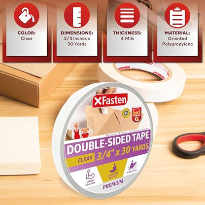 XFasten Clear Double Sided Sticky Tape, Removable, 3/4-Inch x 30-Yards, Single Roll Ideal as an Anti-Scratch Cat Training Tape, Holding Carpets, and Woodworking - size: 3/4 Inch x 30 Yards