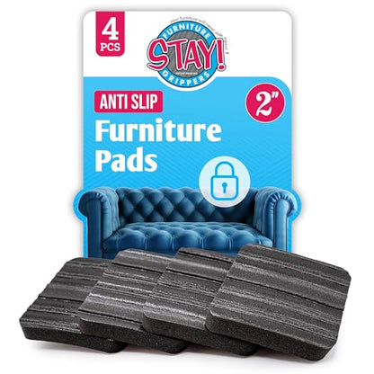 Stay! Anti Slip Furniture Pads (Set of 4) - Square Furniture Stoppers to Prevent Sliding for Hardwood Floors and Carpets - Non Skid Furniture Grippers - Table & Couch Leg Floor Protectors, 2 Inch - size: 2 inch