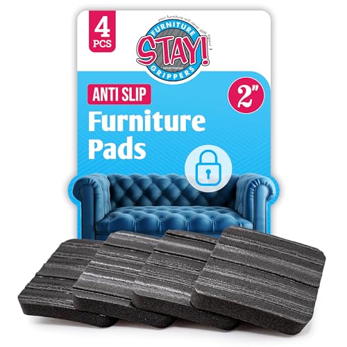 Stay! Anti Slip Furniture Pads (Set of 4) - Square Furniture Stoppers to Prevent Sliding for Hardwood Floors and Carpets - Non Skid Furniture Grippers - Table & Couch Leg Floor Protectors, 2 Inch - size: 2 inch