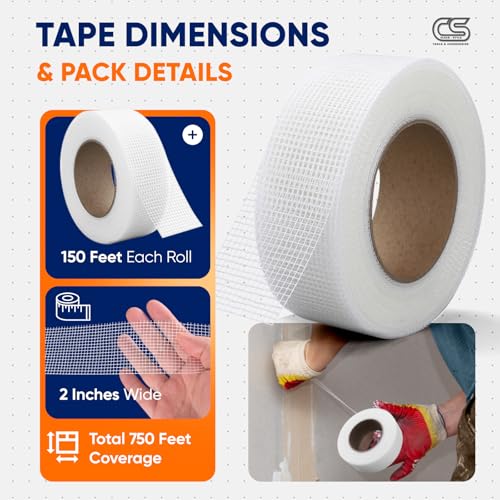 Fiberglass Mesh Drywall Joint Tape 2" x 150 Ft Self-Adhesive Crack-Resistant 5-Pack by ClearStyle