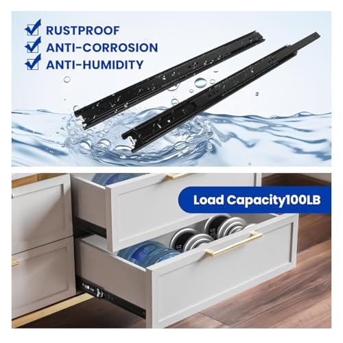 LONTAN Full Extension Ball Bearing Drawer Slides 8 10 12 14 16 18 20 22 24 Inch Heavy Duty Side Mount File Cabinet Rails Dresser Runner Kitchen Cabinet Drawer Glides,12 Inch,1 Pair,Black - color: Black, size: 12 Inch - Drawer Slide