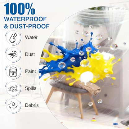 6 Pack Premium Plastic Drop Cloths for Painting, 9x12 FT Waterproof & Dust-Proof Furniture and Floor Paint Plastic Covering, Disposable Plastic Paint Tarp for DIY Projects & Home Renovations - color: 6-Pack