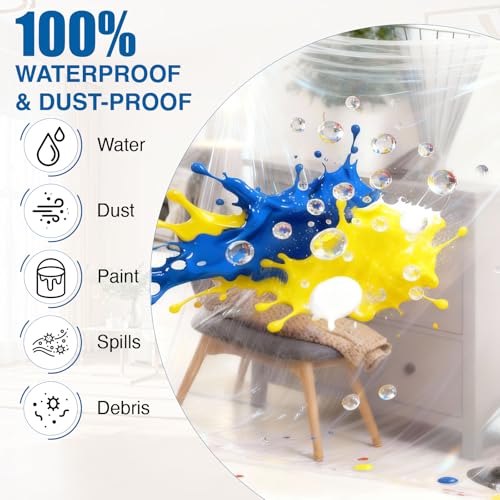 3 Pack Premium Plastic Drop Cloths for Painting, 9x12 FT Waterproof & Dust-Proof Furniture and Floor Paint Plastic Covering, Disposable Plastic Paint Tarp for DIY Projects & Home Renovations (3-Pack) - color: 3-Pack