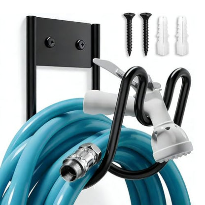 Garden Hose Holder Wall Mount, Heavy Duty Metal Water Hose Hanger for Outside, Sturdy Hose Reel Hooks for Garden, Garage or Yard Storage