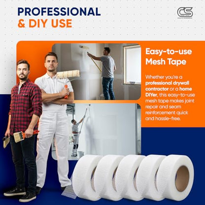 Fiberglass Mesh Drywall Joint Tape 2" x 150 Ft Self-Adhesive Crack-Resistant 5-Pack by ClearStyle