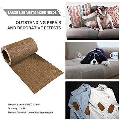 Azobur Velvet Repair Patch, Self-Adhesive Flannel Fabric Patch, Multi Colors, Microfiber Patch，Can be Used to Patch Sofas, Car Seats, Handbags, Jacket Holes and Tears (Brown) - color: Brown, size: 4" x 30"-2 ROLLS