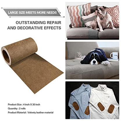 Azobur Velvet Repair Patch, Self-Adhesive Flannel Fabric Patch, Multi Colors, Microfiber Patch，Can be Used to Patch Sofas, Car Seats, Handbags, Jacket Holes and Tears (Brown) - color: Brown, size: 4" x 30"-2 ROLLS