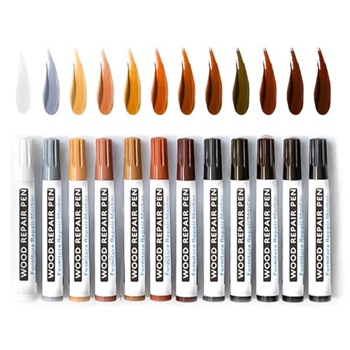 Wood Furniture Repair Kit,12 Colors Wood Scratch Repair Markers, Professional Repair Tools for Stains, Scratches, Wood Floors, Tables, Bedposts,Wood Repair kit