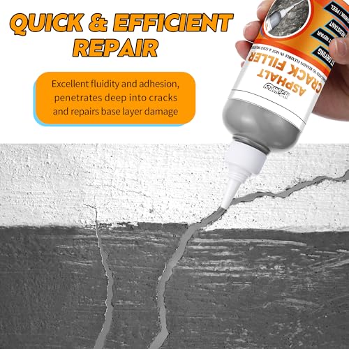 Asphalt Crack Filler Kit, 16.9 fl oz Self-Leveling Blacktop Driveway Sealant, Crack Filler for Asphalt Concrete Joint, Sidewalk, Pavement and Parking Lot, with Gloves and Scraper