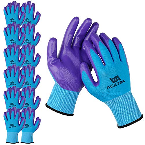 ACKTRA Nitrile Coated Safety WORK GLOVES 12 Pairs, WG003 Blue/Purple, Large