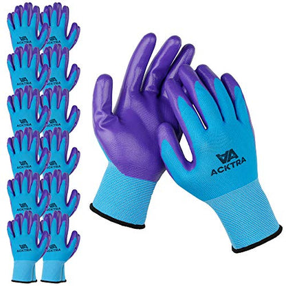 ACKTRA Nitrile Coated Safety WORK GLOVES 12 Pairs, WG003 Blue/Purple, Large