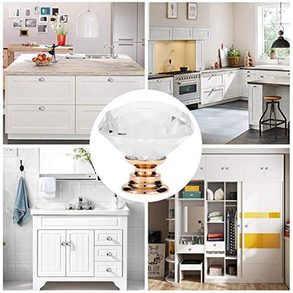 YourGift 6 Pack Drawer Knobs Diamond Shaped Crystal Glass 30mm Cabinet Knobs Pull Handles (30mm, 6 Pack, Rose Gold) - color: Rose Gold, size: 30 mm, 6 Pack