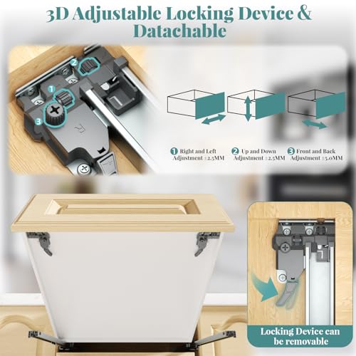 21 Inch Undermount Soft Close Drawer Slides 6 Pairs,5D Adjustable Full Extension Face Frame Cabinet Sildes, 100LB Load Capacity Rail Runners with Detachable Bottom Rear Mount Brackets - size: 21 Inch, style: 5D-6 Pair