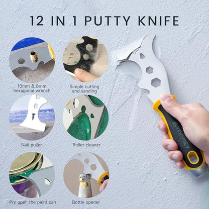 VOOMEY Putty Knife Set, Drywall Knife,6PCS 420 Stainless Steel Paint Scraper Tools, Metal Scraper, Used for Renovating Old Walls, Applying Putty, Removing Wallpaper, Etc