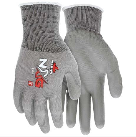 MCR Safety 9666XL Nylon Knitted Shell Memphis Gloves with Gray PU Dipped Palm and Fingers, Gray, X-Large, 1-Pair - size: X-Large