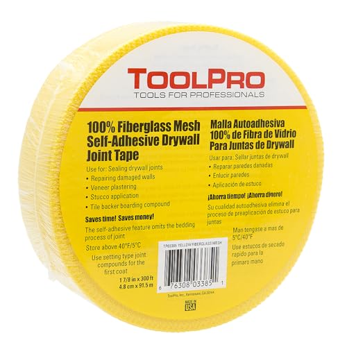 TOOLPRO Self- Adhesive Fiberglass Mesh Drywall Tape for Sealing Drywall Joints. (1, Yellow) - color: Yellow