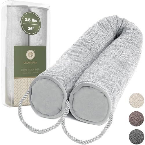 Under Door Draft Stopper and Blocker, Draft Guard for Doors and Windows, Decorative Fabric Cylinder Blocker Provides Weighted Door Insulation by DECOREALM (Grey, 36 Inches) - color: Pewter, size: 36"