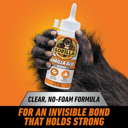 Gorilla Clear Glue, 3.75 Ounce Bottle (Pack of 1) - Crystal Clear, All Purpose, and Water Resistant - size: 1 - Pack, style: 3.75 Ounce