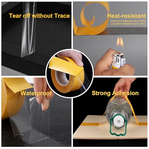 Ultra-Thin Heavy Duty Double Sided Tape - 1 Inch x 66 Feet, Clear Strong Two Sided Stick Mounting Tape for Walls, Woodworking, Crafts, Poster, Arts, Rug Fixed, Scrapbook, Curtains, No Residue - size: 1Inch x 66Feet