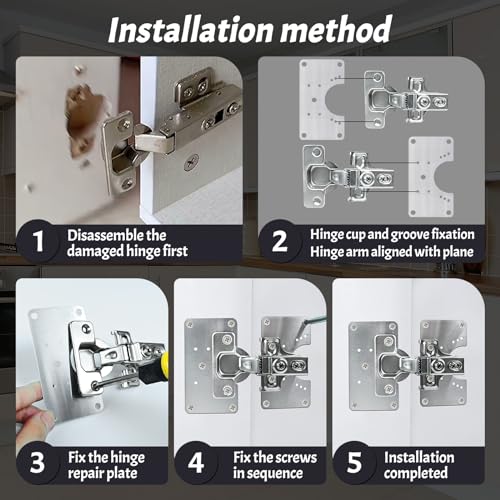 3 Pcs Cabinet Door Hinges, Cabinet Hinge Repair Plate Kit Fix Loose Sagging Cabinet Doors,Hinge Repair Plates for All Home Cabinets,Door Repair Kit Include(9 Repair Panels+3 Hinges+54 Screws) (3)