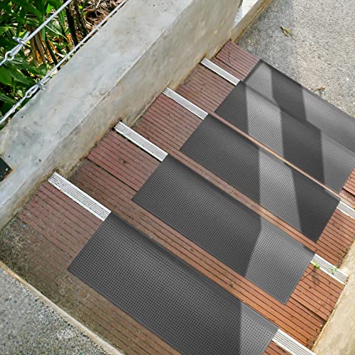 Ottomanson Outdoor Rubber Stair Treads – Dots Heavy-Duty Non-Slip Stair Mats – Best Grip on Concrete, Brick & Textured Step – Fastening Recommended for Wooden & RV Steps, Pack of 5 - color: Black Grip Dots