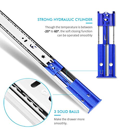 6 Pairs of 22 Inch Hardware 3-Section Soft Close Full Extension Ball Bearing Side Mount Drawer Slides,100 LB Capacity Drawer Slide - size: 22 Inch