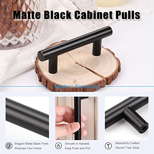 KNOBWELL 6 Pack 2-1/2 in Drawer Pulls Black, T Bar Round Black Handles for Kitchen Cupboard Bathroom Vanity Dresser Drawer, Overall Length 4 Inch - color: Black, size: 2 1/2inch(64mm)