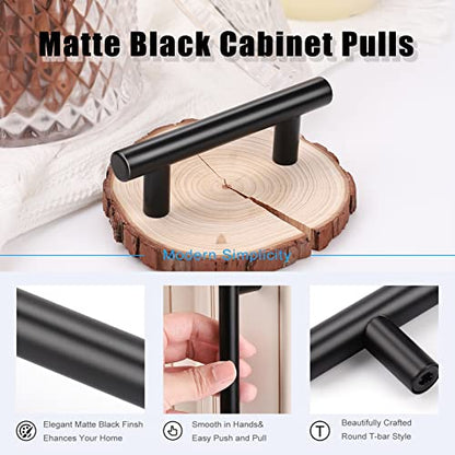 KNOBWELL 6 Pack 2-1/2 in Drawer Pulls Black, T Bar Round Black Handles for Kitchen Cupboard Bathroom Vanity Dresser Drawer, Overall Length 4 Inch - color: Black, size: 2 1/2inch(64mm)