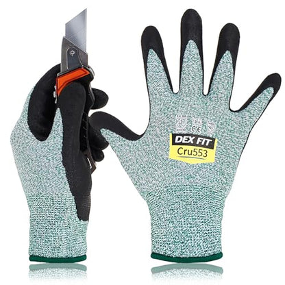 DEX FIT Level 5 Cut Resistant Gloves Cru553, 3D-Comfort Stretchy Fit, Power Grip, Professional Grade, Thin, Touch-Screen Compatible, Durable, Machine Washable; Green M (8) 1 Pair - color: Green, size: Medium
