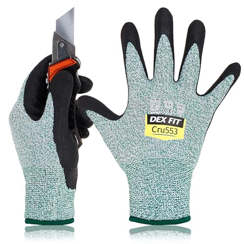 DEX FIT Level 5 Cut Resistant Gloves Cru553, 3D-Comfort Stretchy Fit, Power Grip, Professional Grade, Thin, Touch-Screen Compatible, Durable, Machine Washable; Green M (8) 1 Pair - color: Green, size: Medium