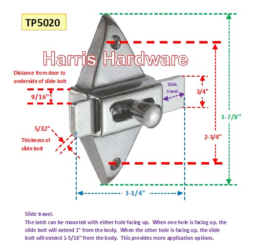 Harris Hardware TP5020-B Slide Latch 2-3/4" Center to Center Die Cast