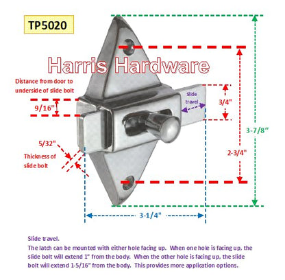 Harris Hardware TP5020-B Slide Latch 2-3/4" Center to Center Die Cast