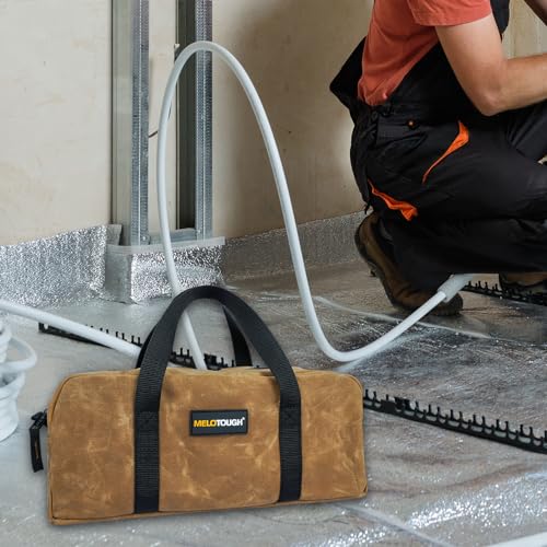 MELOTOUGH Waxed Canvas Utility Tool Tote bag Combo Kit-Includes 2 Medium Tool Organizer Bags for Electrician, Plumbing, Gardening, HVAC & More (14 inch,Tan&Black) - color: Black & Tan