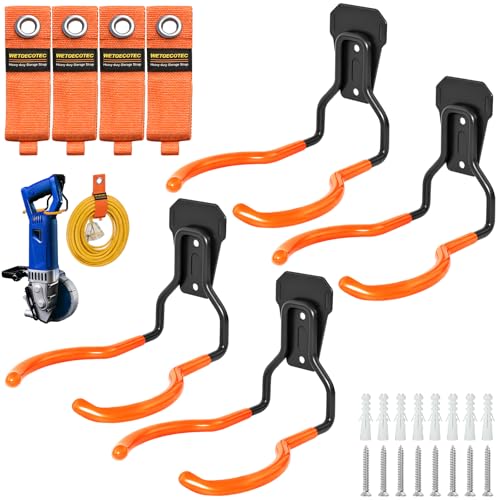 Heavy Duty Garden Power Tool Hanger, Garage Storage Utility Hooks with Storage Straps, Electric Tool Hooks, String Trimmer Hangers, Garden Tool Organizer, Weedeater Rack (4, Orange) - color: Orange-4