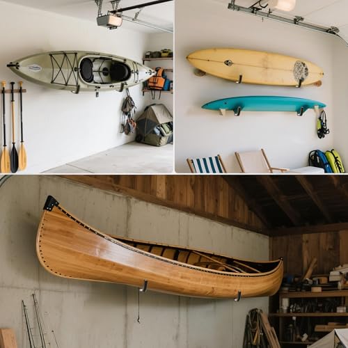 Kayak Storage Rack – 100LB Wall Mounted Kayak Hook with EVA Padding | Kayak Wall Mount & Kayak Rack for Garage | Garage Storage Hooks for Canoes, Paddle Boards, Ladders, Bikes (Round Tube) - style: Round Tube