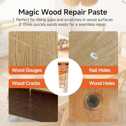 All Purpose Wood Filler, White Wood Putty Repair for Holes, Quickly Restore Any Broken and Defective Wooden Furniture, Door Frame Repair Kit Stainable (5.29oz/150g) - size: 150g