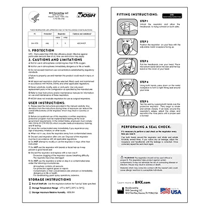 BNX N95 Mask NIOSH Certified MADE IN USA Particulate Respirator Protective Face Mask (10-Pack, Approval Number TC-84A-9315 / Model H95W) White - color: White