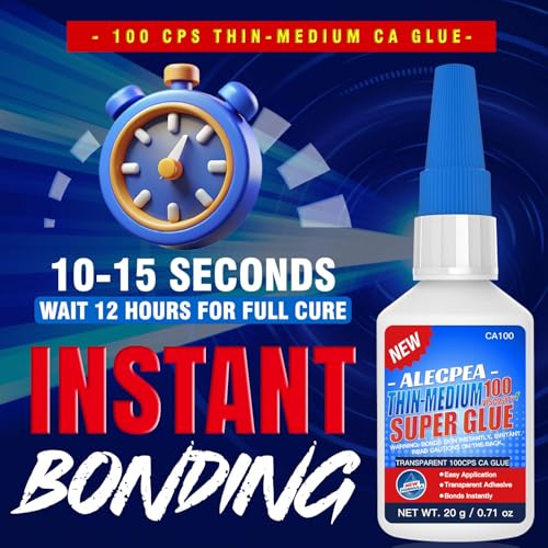20g Thin-Medium CA Glue (100 CPS), Instant Clear Cyanoacrylate Glue for Wood, Glass, Metal, Paper, Leather, Plastic, Ceramic, Rubber, Jewelry, Woodworking, Hobby Models, and Craft Project - size: Clear/100CPS