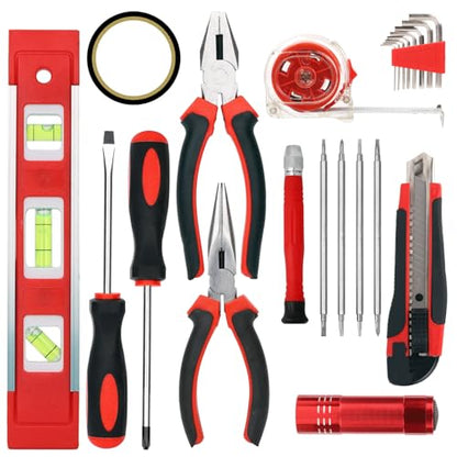 120 Piece Basic Tool Set General Household Hand Kit with Plastic Toolbox Storage Case Red & Black for Men &Women - style: 120Pcs(Red)