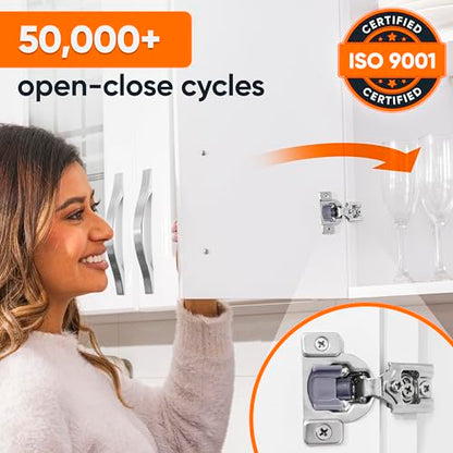 Decobasics 4 Pack Soft Close Cabinet Hinges – 7/16" Overlay for Kitchen Cabinet Doors, Face Frame Concealed Hidden Hinges – Stainless Steel, Self-Closing with 3-Way Adjustment & Slow Close Damper - size: 7/16 Inch