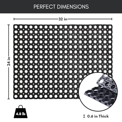 Heavy-Duty Rubber Mat, 24x32 Inches, Anti-Slip Door Mat for Residential & Commercial Use, Weather-Resistant, Honeycomb Design for Dirt Scraping, Easy Maintenance, Ideal for Indoor & Outdoor Entrances - size: 2' x 2'8" (Rectangular)