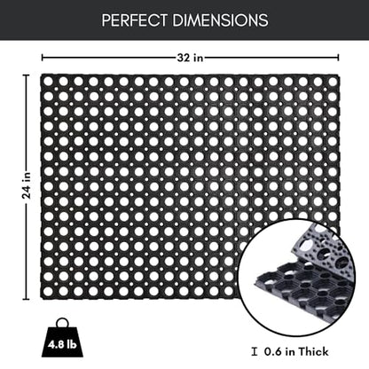 Heavy-Duty Rubber Mat, 24x32 Inches, Anti-Slip Door Mat for Residential & Commercial Use, Weather-Resistant, Honeycomb Design for Dirt Scraping, Easy Maintenance, Ideal for Indoor & Outdoor Entrances - size: 2' x 2'8" (Rectangular)