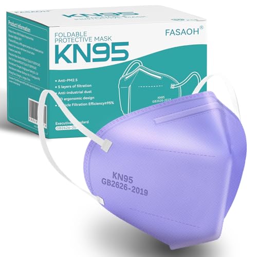 KN95 Face Masks 50 PCS 5-Ply Purple Masks Breathable Elastic Ear Loops Cup Dust Safety Mask Filter Efficiency≥95% - color: Purple