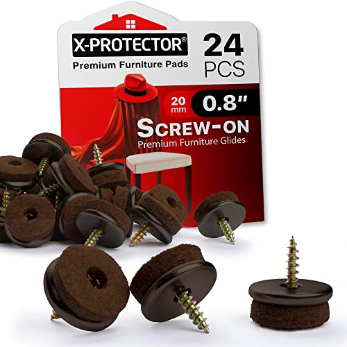 Screw-On Felt Furniture Pads X-Protector 24 PCS - 0.8” Chair Leg Floor Protectors for Hardwood Floors - Premium Chair Glides - Brown Floor Protectors for Chairs - The Best Furniture Sliders! - size: 0.8"