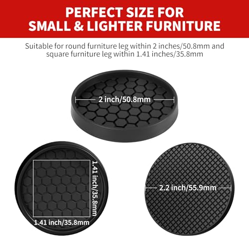 Ezprotekt Non Slip Furniture Pads, 12 Pcs 2" Anti Skid Rubber Furniture Caster Cups, Anti-Slip Furniture Coasters for Hardwood Floors, Anti Slide Floor Protectors for Bed Couch Stoppers (Black) - size: 2"