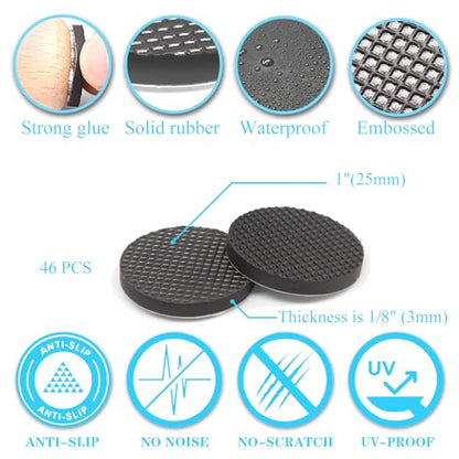 Non Slip Furniture Pads,Solid Rubber Furniture Pads 1 inch Round, 46 pcs,Black,Stoppers,Self Adhesive Anti-Sliding Grippers for Bed,Couch,Table,Rubber Feet,Floor Protectors - size: 1 Inch Round