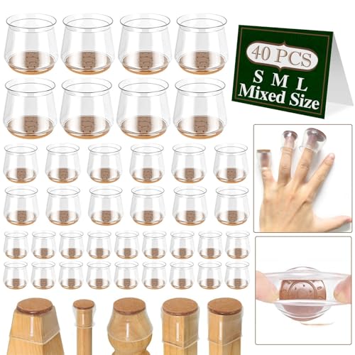40 Pcs, Chair Leg Floor Protectors for Hardwood Floors, Felt Furniture Pads Silicone Chair Socks Leg Caps Covers,Furniture Protectors (20-Small,12-Medium,8-Large Assorted Size Fit Diameter 0.6"-3.2")