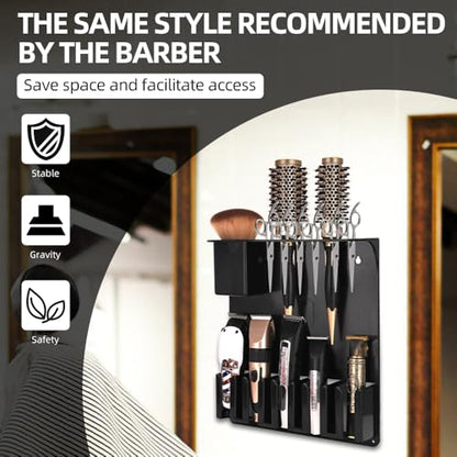 Clipper Holders Barbers Organizer, 13" x 12" x 3" Wall-Mounted Multi-Functional Hair Styling Tool Storage Stand for Clipper, Scissors, Comb, Curling Irons - for Salon, Home Bathrooms, with Screws Kit - size: 11.8 x 13.2 x 3 Wall-mounted