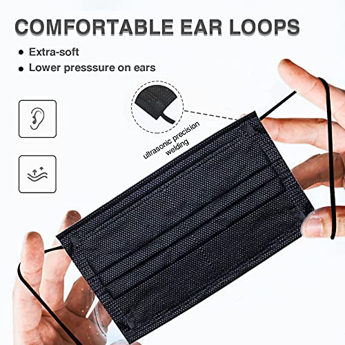 DC-BEAUTIFUL 100 Pieces Black Disposable Face Masks, Non Woven 3ply Earloop Disposable Masks, Fit for Adults - color: Black