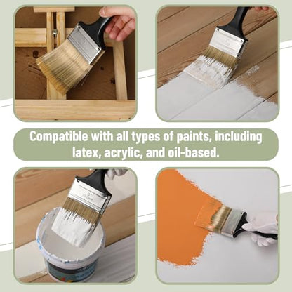 Bates- Paint Brushes, 2-Inch, 10 Pack, Plastic Handle Flat Paint Brushes for Walls and Furniture